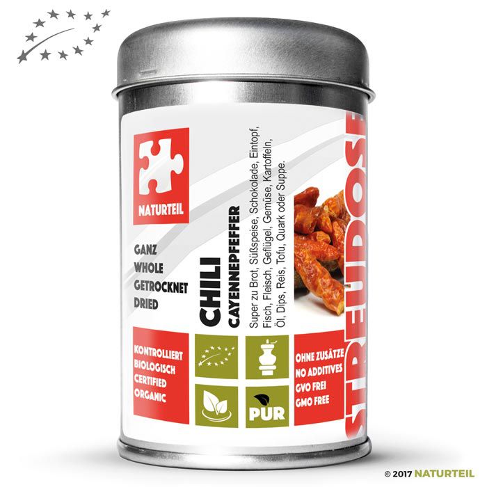 Organic Chili Cayenne pepper whole -  spice jar - Naturteil
